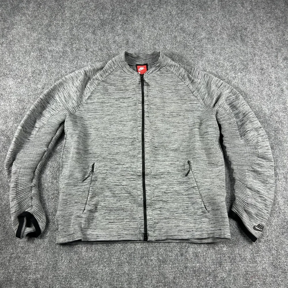 Nike‎ Jacket Mens Large Gray Knit Full Zip Running Track Athleisure Sweater